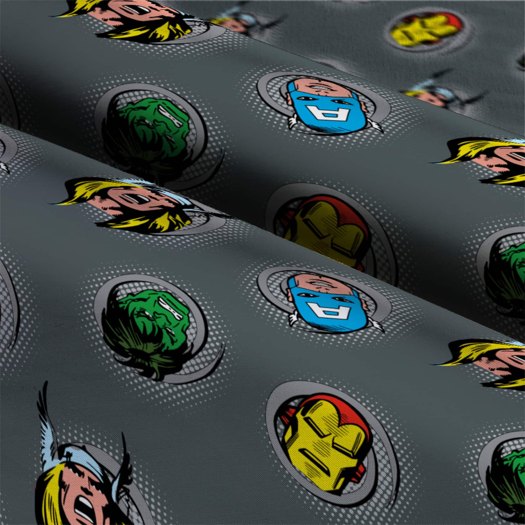 Marvel® Avengers Characters Gray Circle Toss Cotton Fabric